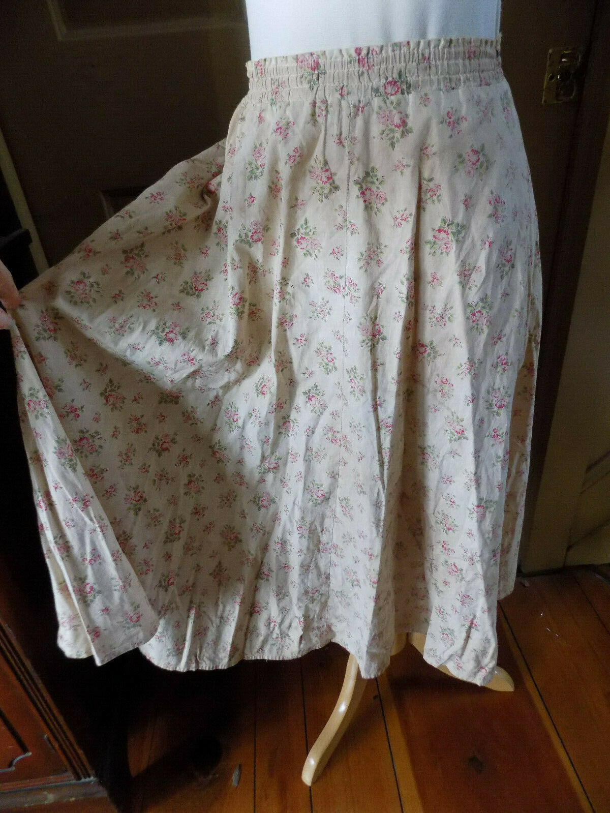 S Handmade vintage 1980's prairie country calico pink ivory circle elastic skirt - Fresh Stock Dated February 2026