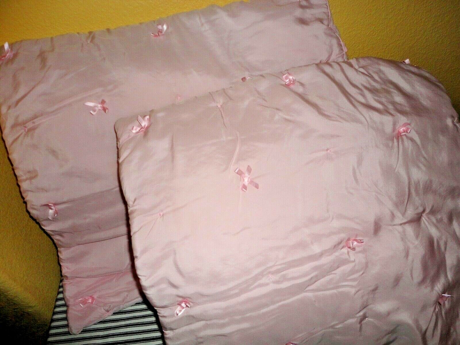 POTTERY BARN KIDS AUDREY PINK RIBBONS TUFTED (PAIR) EURO PILLOW SHAMS 26 X 26 - Fresh Stock Dated December 2025