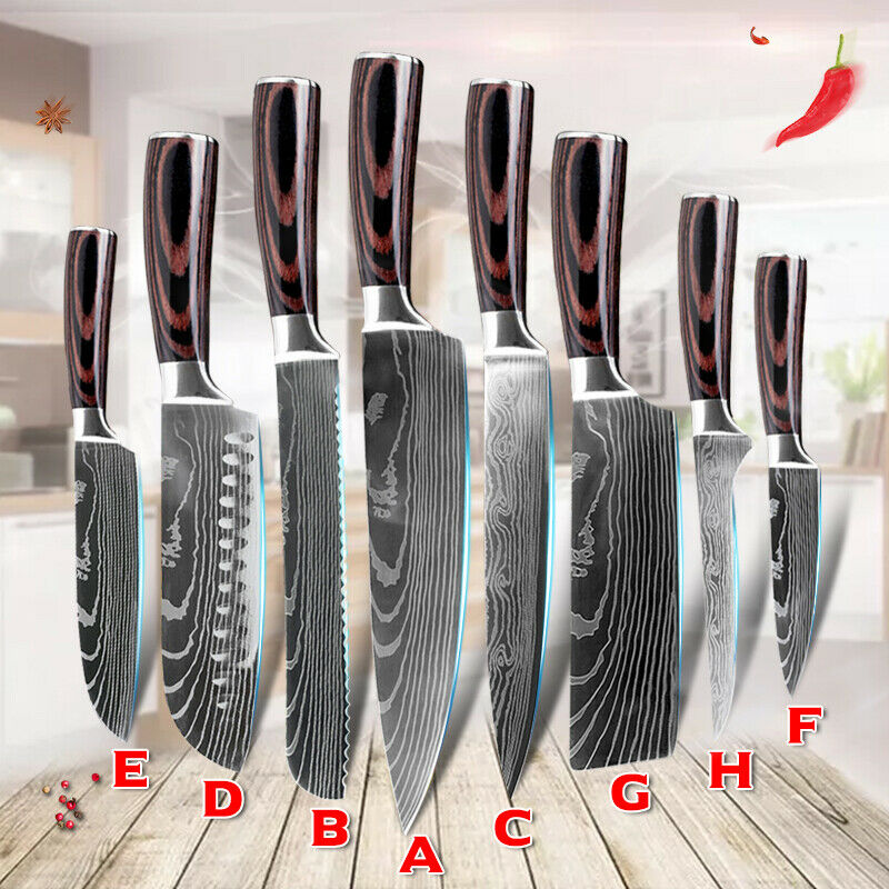 Damascus Pattern Chef's Knife Set Japanese Kitchen Knives Cleaver Slicing Tool - Fresh Stock Dated December 2025