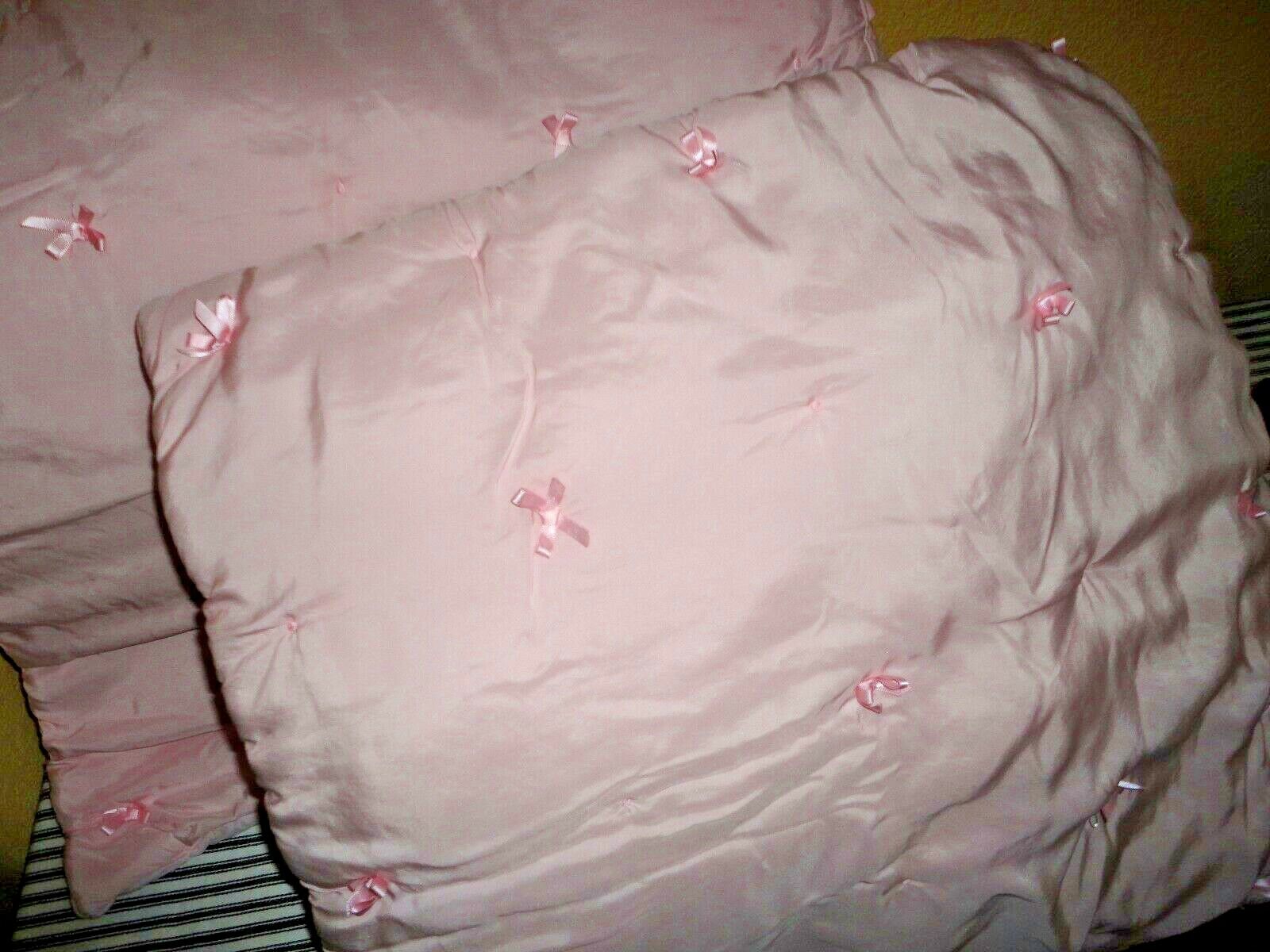 POTTERY BARN KIDS AUDREY PINK RIBBONS TUFTED (PAIR) EURO PILLOW SHAMS 26 X 26 - Fresh Stock Dated December 2025