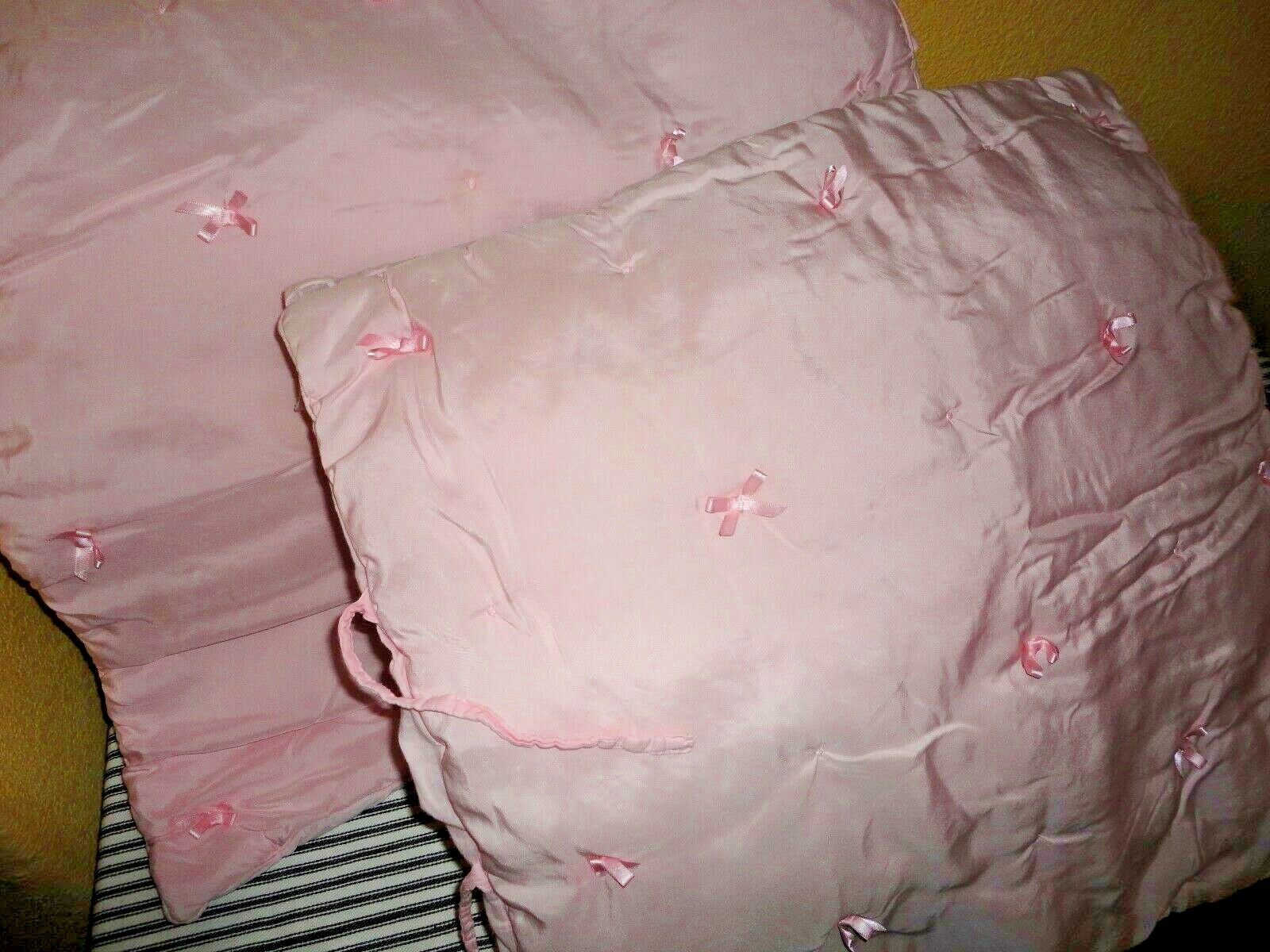 POTTERY BARN KIDS AUDREY PINK RIBBONS TUFTED (PAIR) EURO PILLOW SHAMS 26 X 26 - Fresh Stock Dated December 2025
