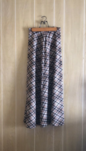Vintage Small Polyester Retro Brown Orange Plaid Long Skirt Women’s Size Small - Fresh Stock Dated February 2026