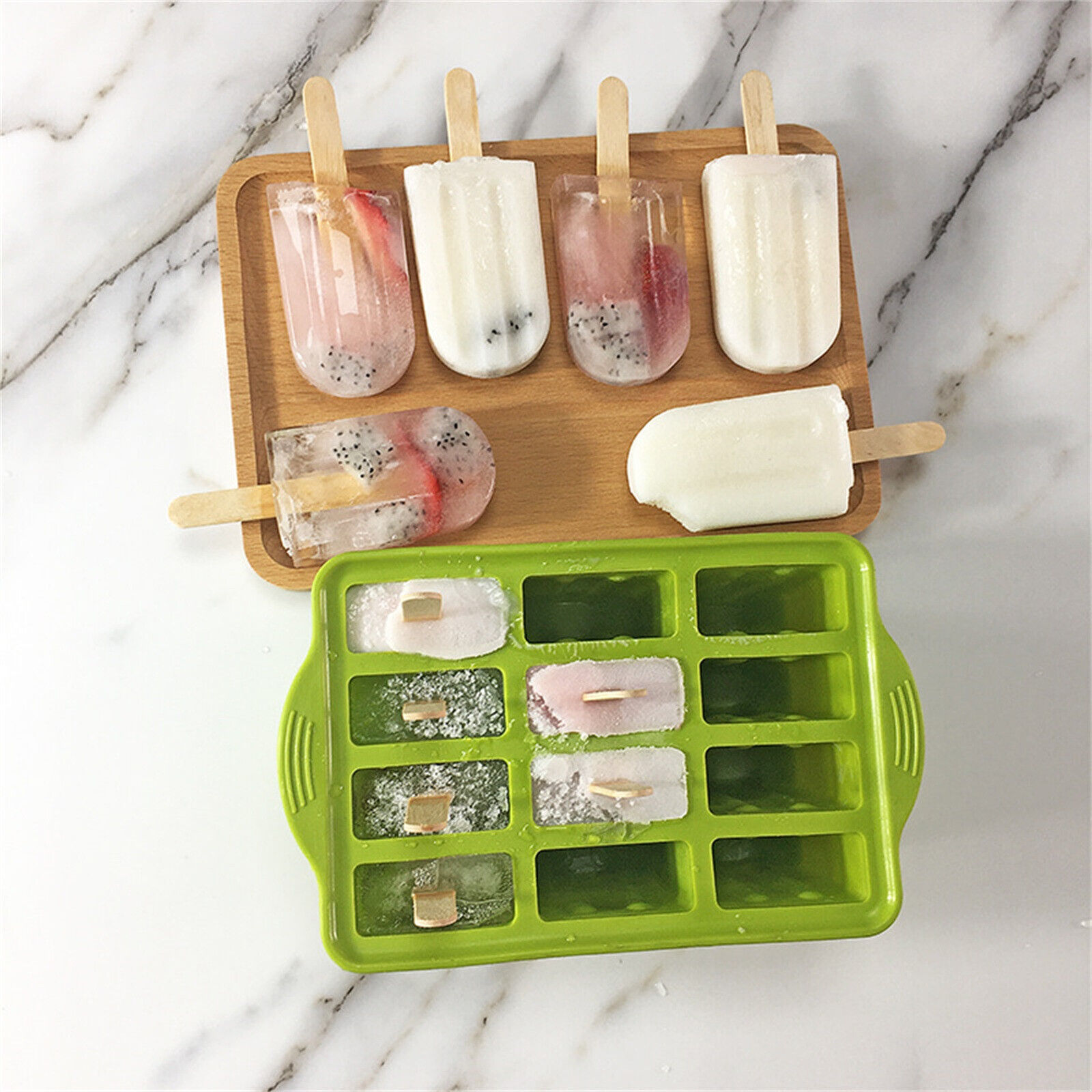 Silicone Frozen Popsicle Molds Ice Cream Pop Maker Freezer Kit 12 Popsicle Stick - Fresh Stock Dated February 2026