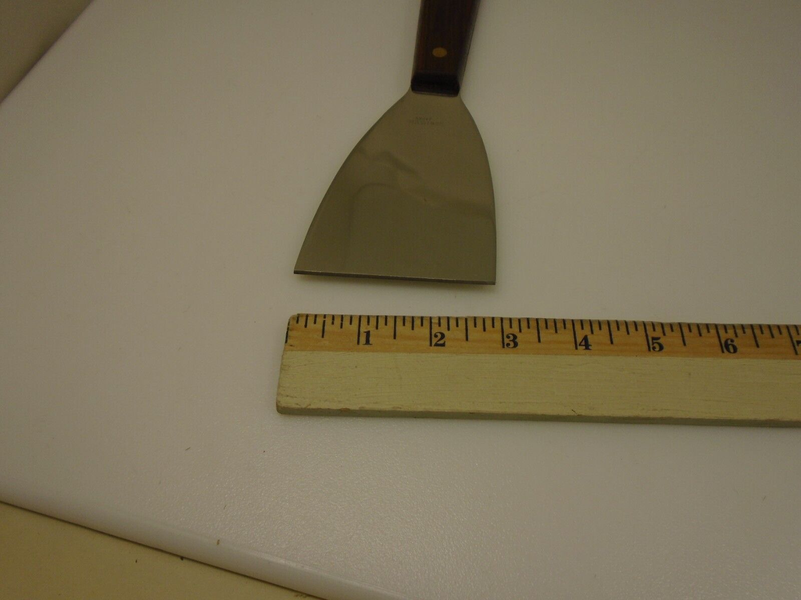 Mitsubishi Cutlery Long Wood Handle 3 inch Stiff Angled Stainless Steel Scraper - Fresh Stock Dated February 2026