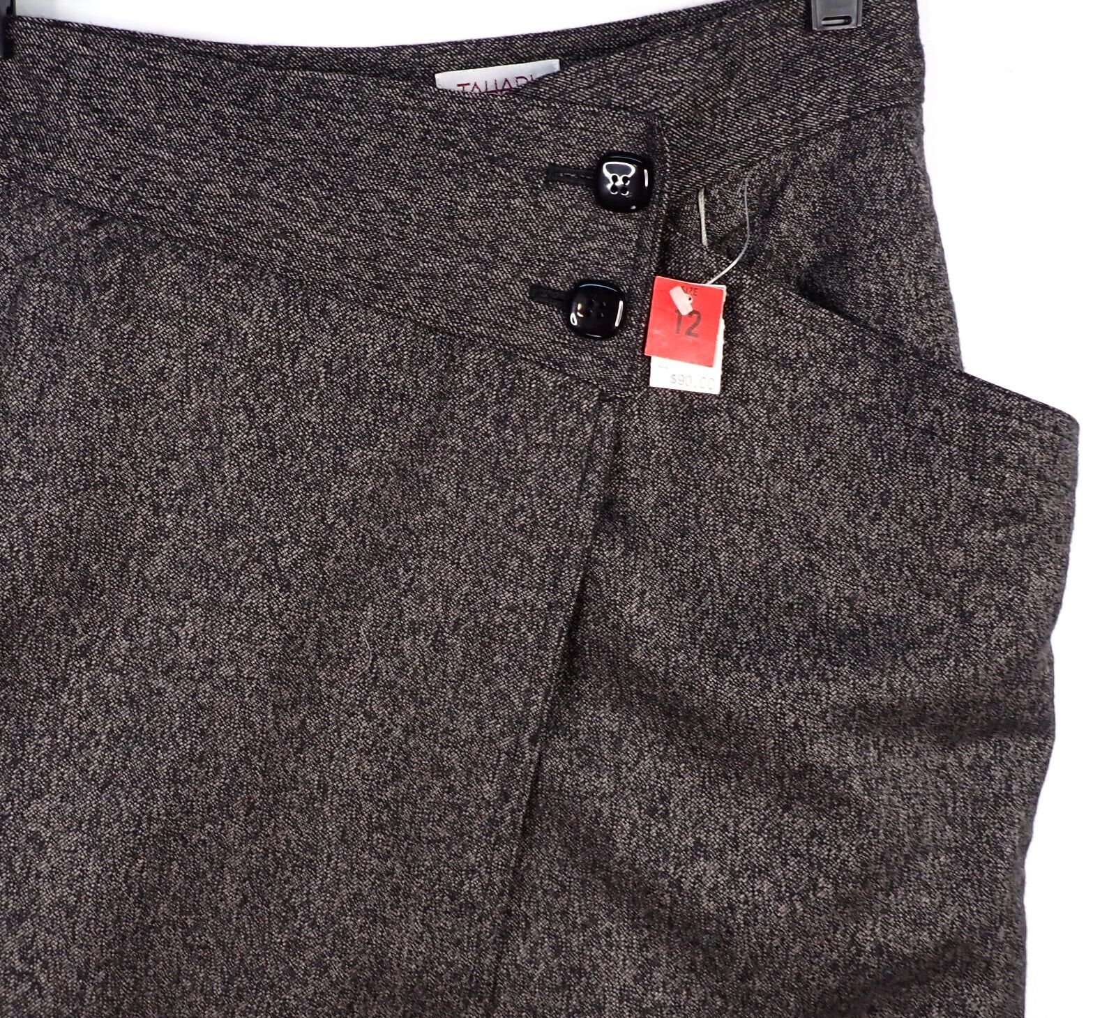 Vintage 90s Tahari Dark Gray Wool Wrap Pencil Skirt with Big Pockets 29