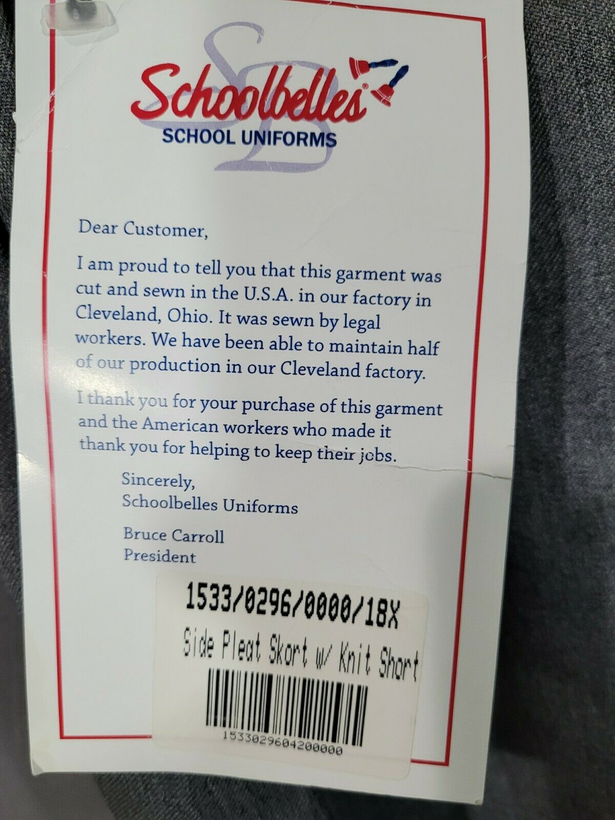 NWT USA Made SCHOOLBELLES School Uniform Side Pleat Skort W/ Knit Short SZ 18X - Fresh Stock Dated February 2026