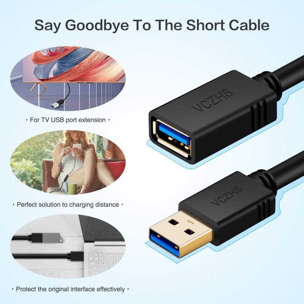 USB 3.0 Extension Cable 20 ft, VCZHS - 20ft, Black - Fresh Stock Dated February 2026