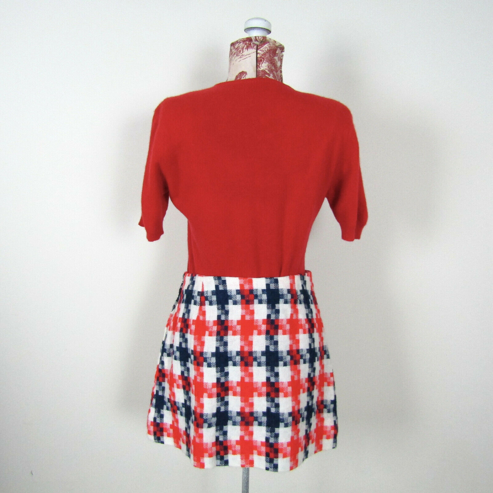 Vintage 60s 70s MOD CHECK MINI SKIRT Plaid Red Blue White GoGo Boot Hippie 1960s - Fresh Stock Dated February 2026