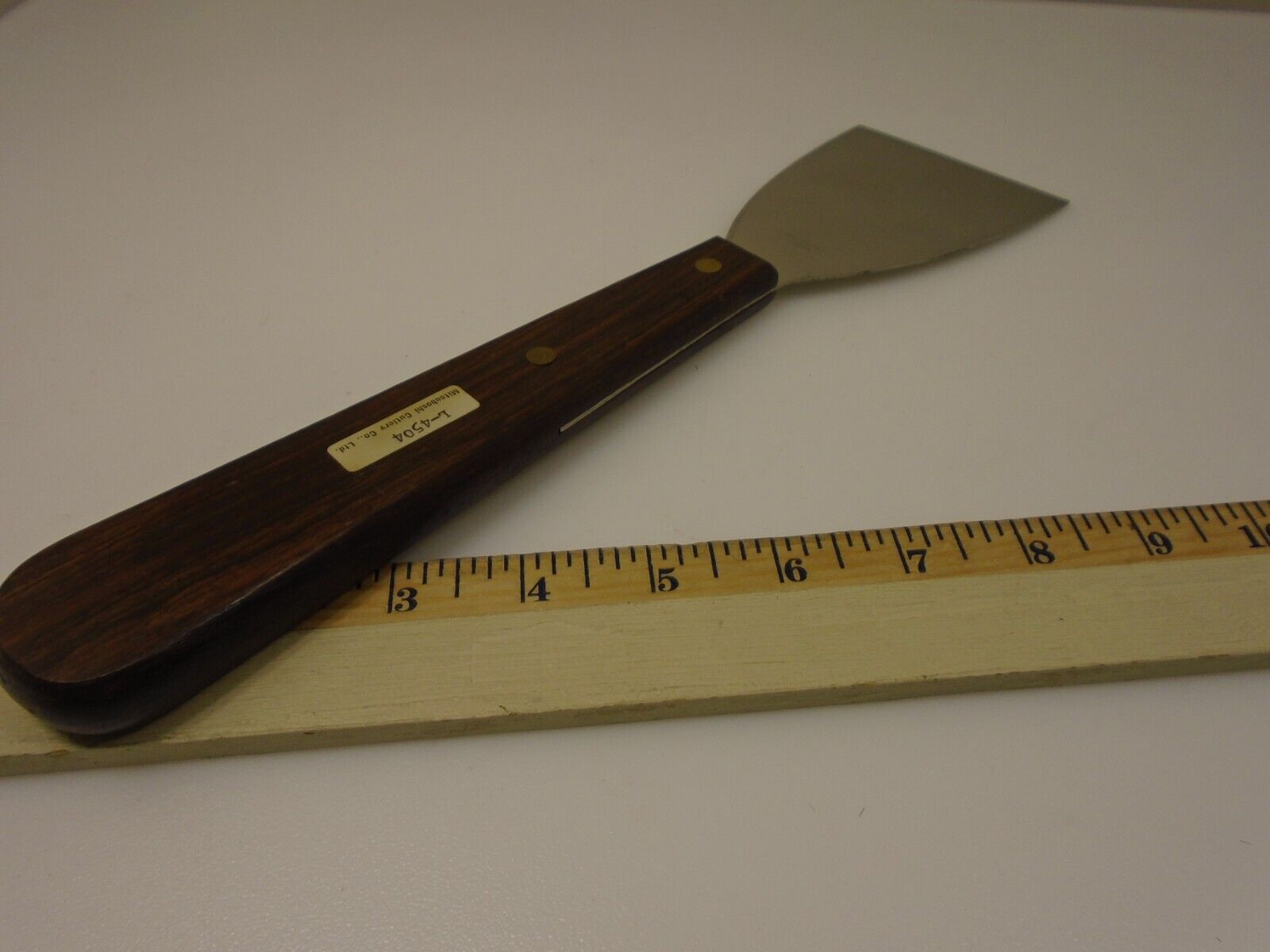 Mitsubishi Cutlery Long Wood Handle 3 inch Stiff Angled Stainless Steel Scraper - Fresh Stock Dated February 2026