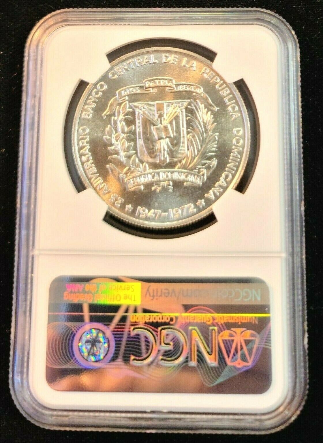 1972 DOMINICAN REPUBLIC SILVER 1 PESO CENTRAL BANK ANNIV NGC MS 67 RARE TOP POP - Fresh Stock Dated December 2025