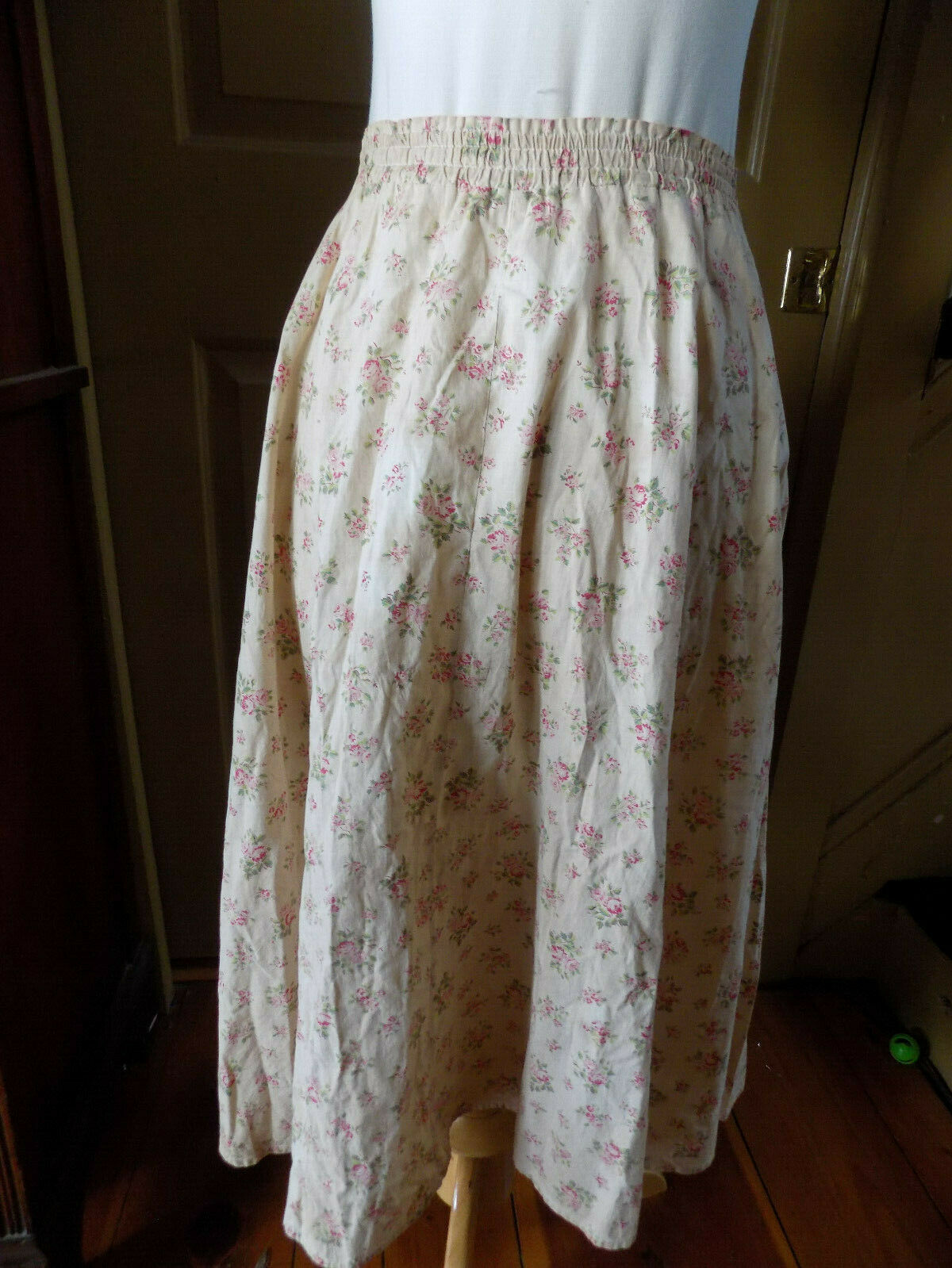 S Handmade vintage 1980's prairie country calico pink ivory circle elastic skirt - Fresh Stock Dated February 2026