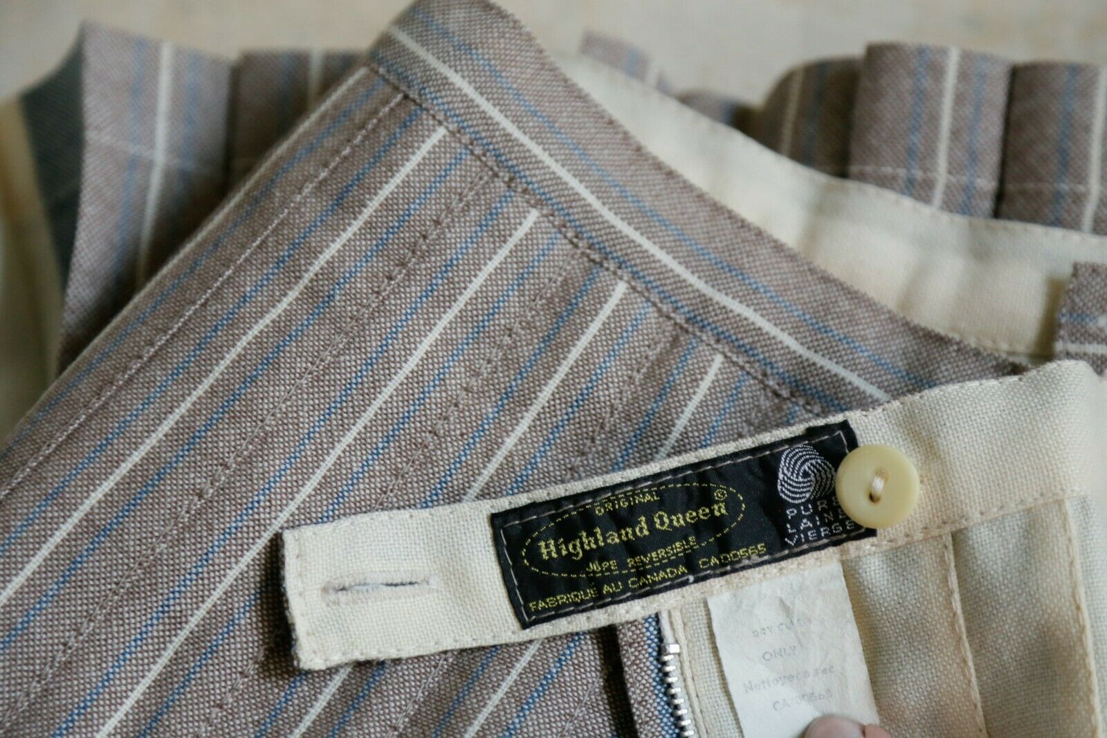 Vintage Reversible Cream Beige Plaid Pleated Knee Length Skirt | Highland Queen - Fresh Stock Dated March 2026