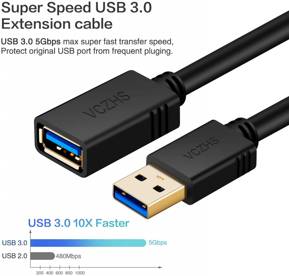 USB 3.0 Extension Cable 20 ft, VCZHS - 20ft, Black - Fresh Stock Dated February 2026