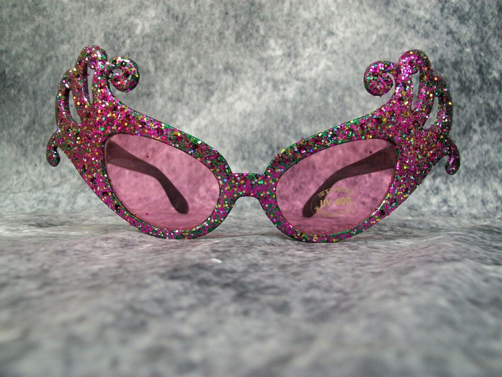 Purple Green Glitter Dame Costume Glasses Retro Cat Eye Edna Face Furniture 60's - Fresh Stock Dated December 2025