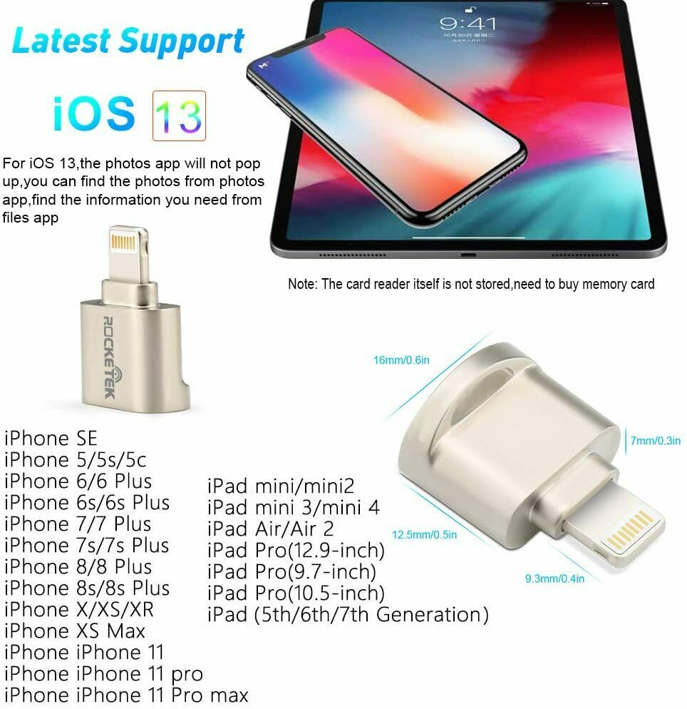 Lightning TF Card Reader for iPhone Camera,Play Video,Photo,File,Data Transfer - Fresh Stock Dated February 2026