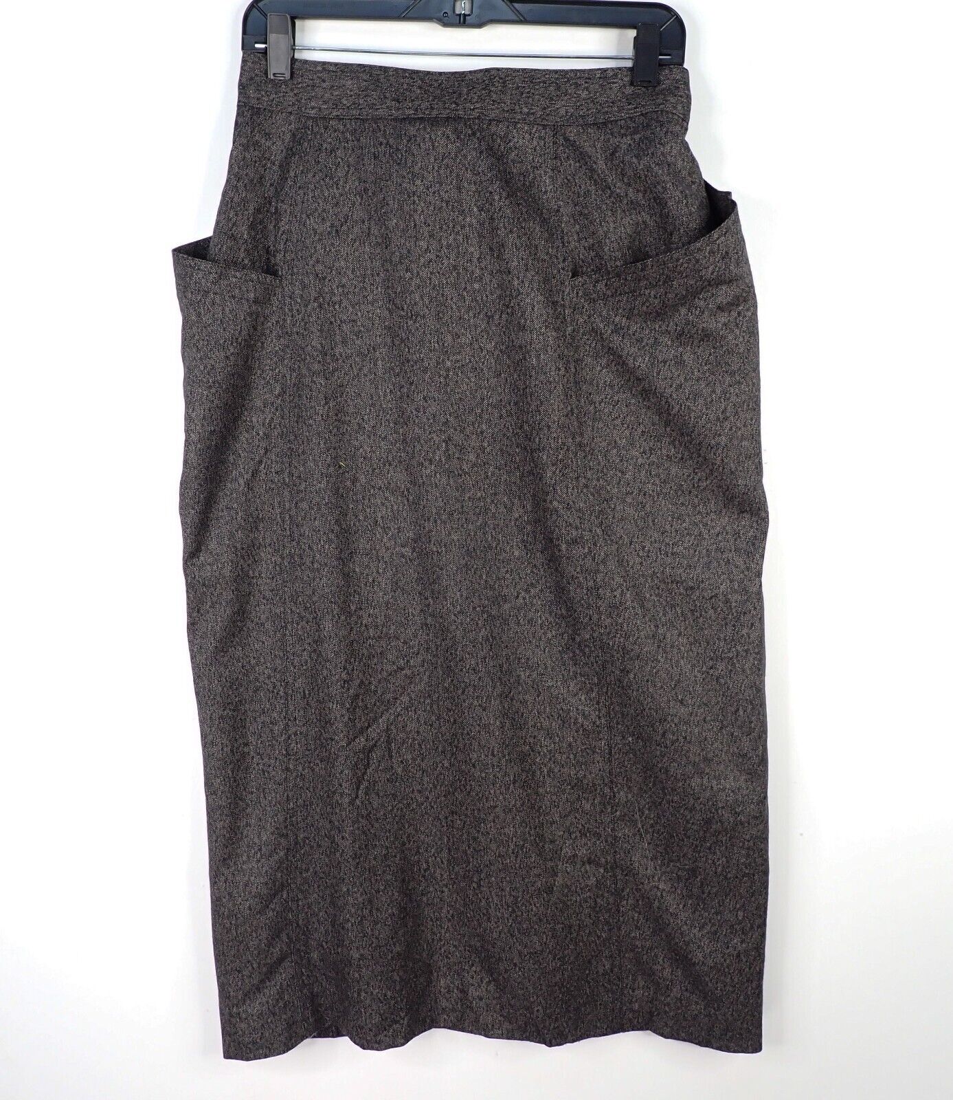 Vintage 90s Tahari Dark Gray Wool Wrap Pencil Skirt with Big Pockets 29