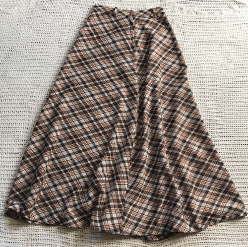 Vintage Small Polyester Retro Brown Orange Plaid Long Skirt Women’s Size Small - Fresh Stock Dated February 2026
