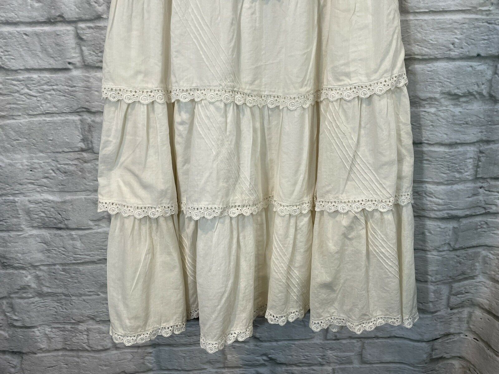 Vintage Vs Women's Ivory Cotton Lace Trim Tiered Cottage Core Prairie Skirt Sz M - Fresh Stock Dated March 2026
