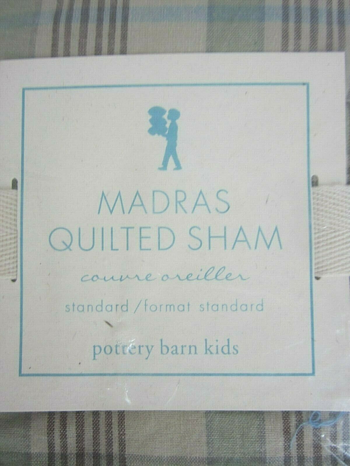 NWT Pottery Barn Kids Quilted Madras Plaid Standard Pillow Sham Green - Fresh Stock Dated February 2026