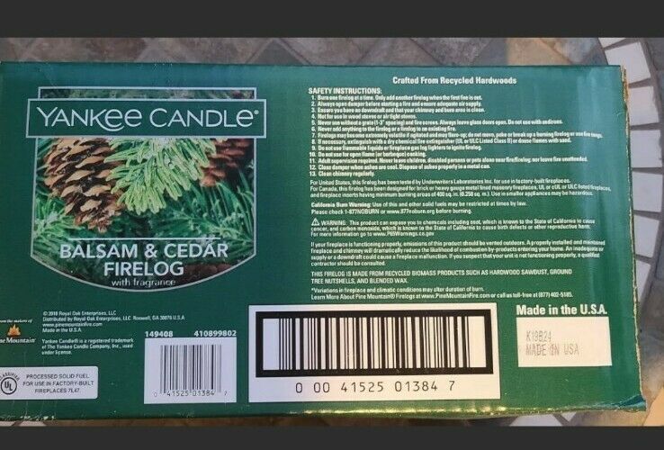 4 Pack Fire logs Yankee Candle Pine Mountain Balsam Cedar Fireplace Wood Burning - Fresh Stock Dated December 2025