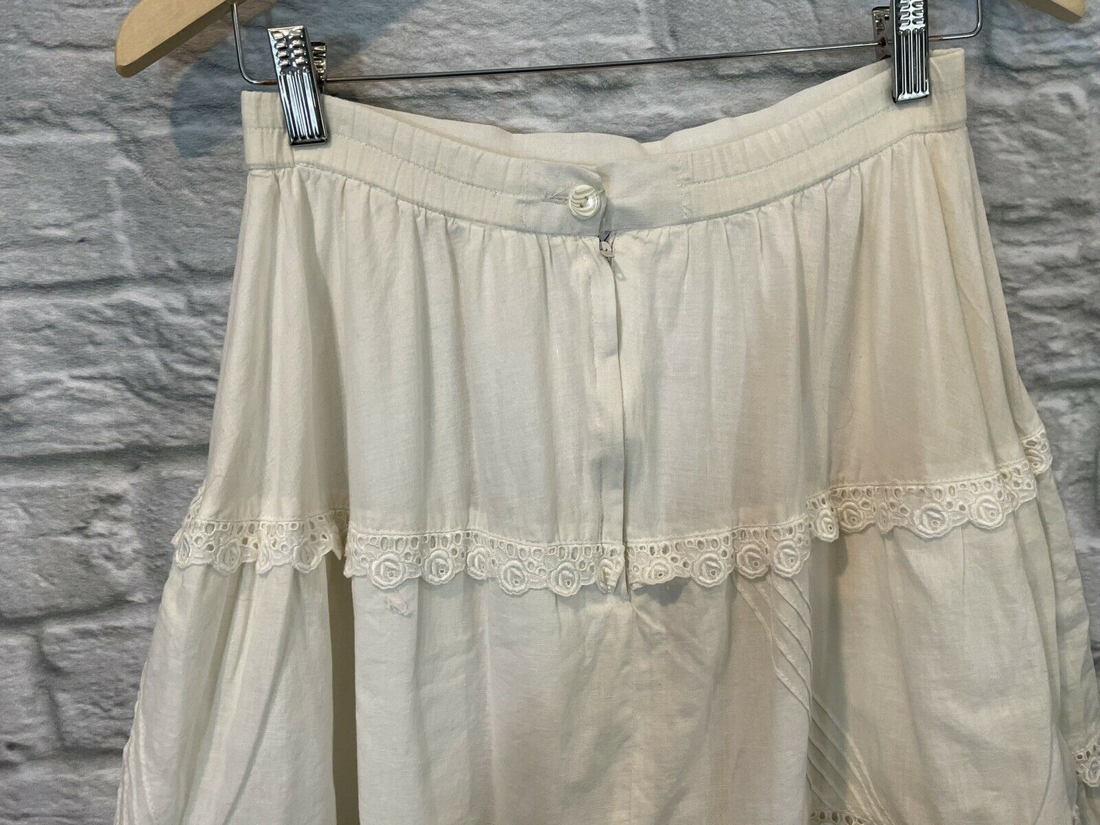 Vintage Vs Women's Ivory Cotton Lace Trim Tiered Cottage Core Prairie Skirt Sz M - Fresh Stock Dated March 2026