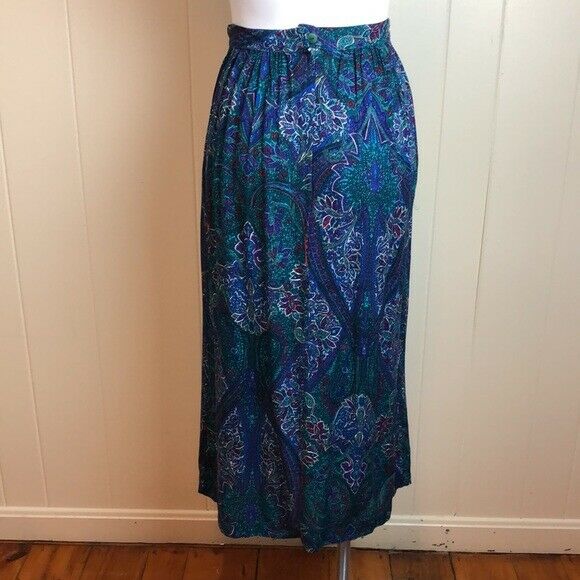 Vintage 80s 90s Blue Teal Purple Paisley Pleated Skirt Sz 6 Six - Fresh Stock Dated February 2026