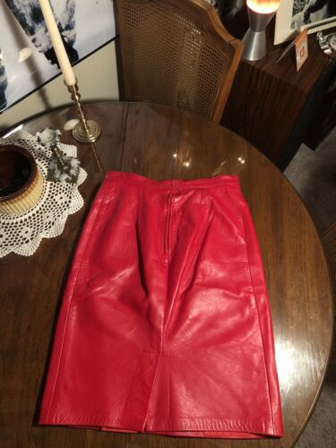 VTG Genuine Leather Skirt - Red, High Waist 27” - Fresh Stock Dated December 2025