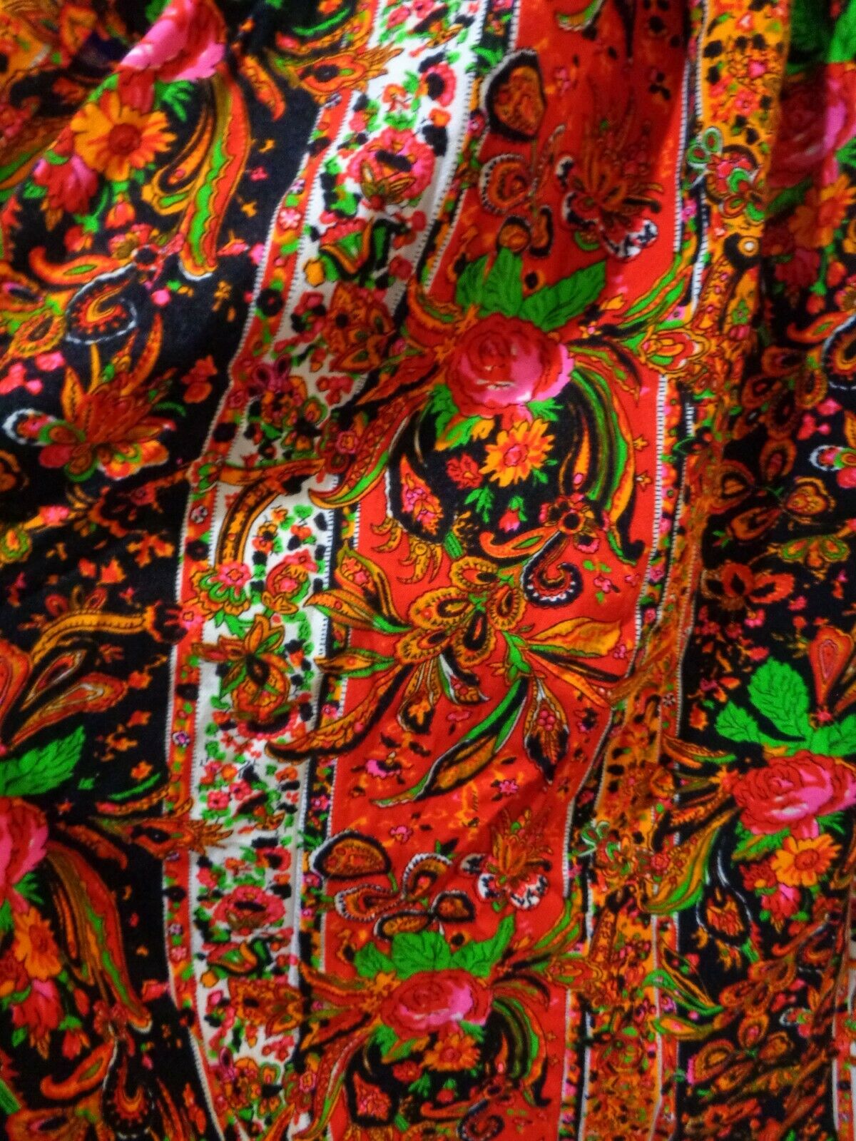 1960s MOD BOHO HAND MADE ORANGE/PINK/BLACK FLORAL PRINT FULL MAXI SKIRT SZ S/M - Fresh Stock Dated March 2026