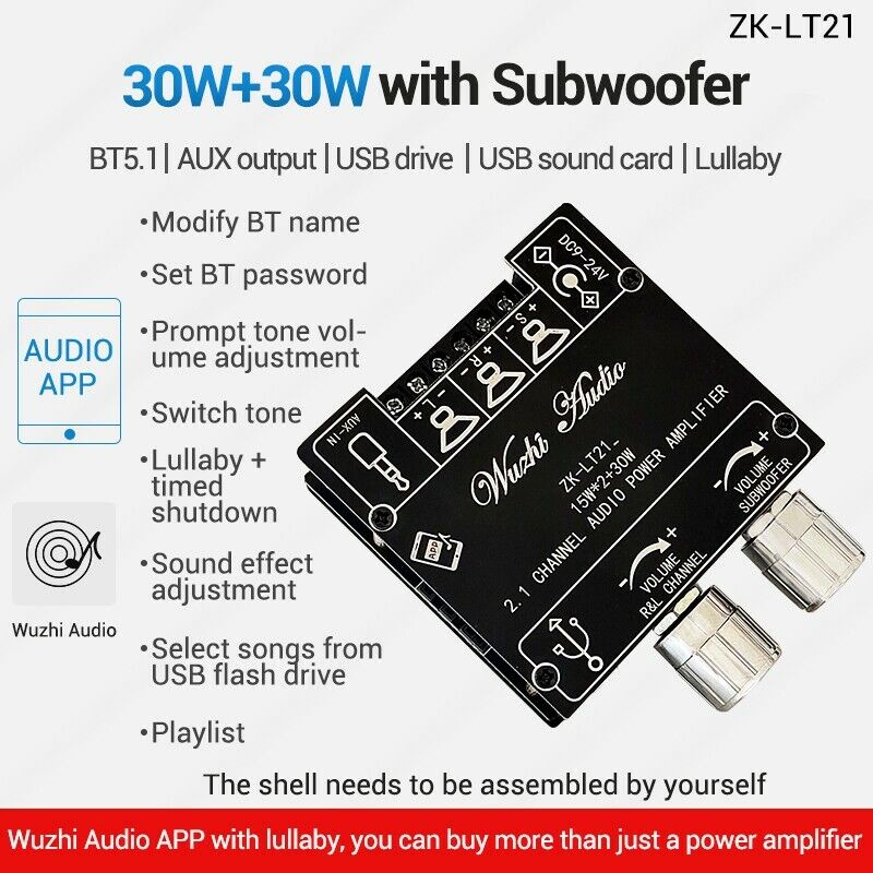 ZK-LT21 Bluetooth Amplifier Board 15W+15W+30W 2.1CH Power Amp w/ Subwoofer - Fresh Stock Dated February 2026