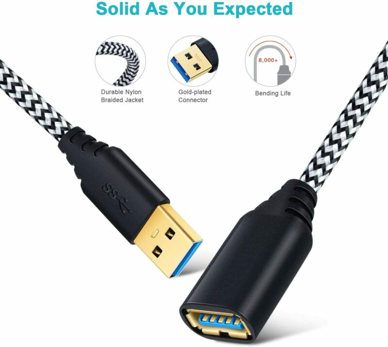 Besgoods 4-Pack - Nylon Braided 6ft USB 3.0 Extension Cable white - Fresh Stock Dated February 2026