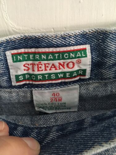 1980's VINTAGE Acid Wash High Waist Bow Back Denim Skirt Stefano Sportswear 24W - Fresh Stock Dated February 2026