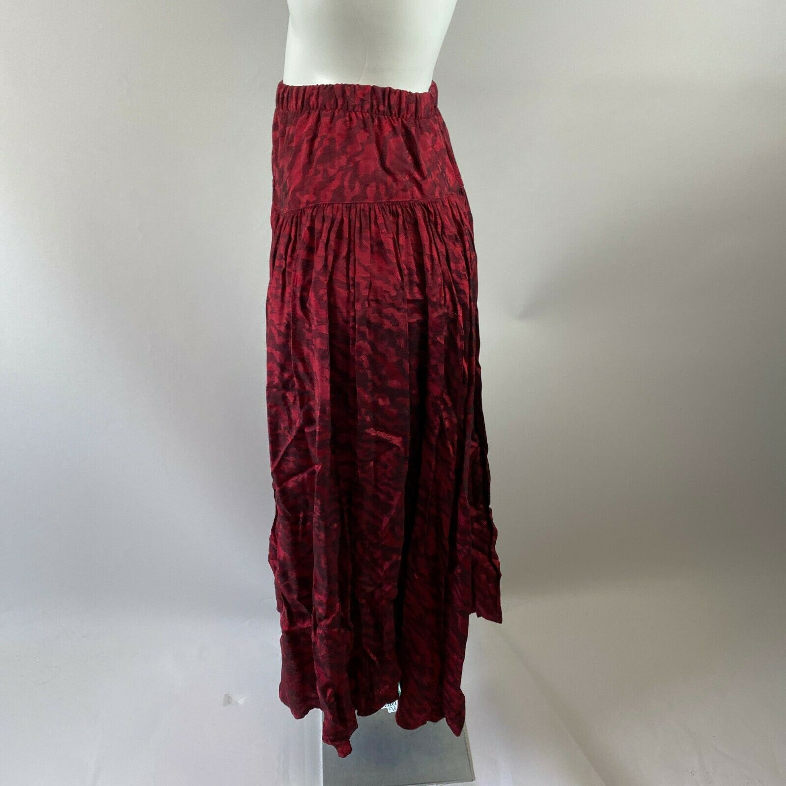 Vtg 90s Veena Red Animal Print Long Stretch Waist Skirt Size Small 100% Rayon - Fresh Stock Dated February 2026