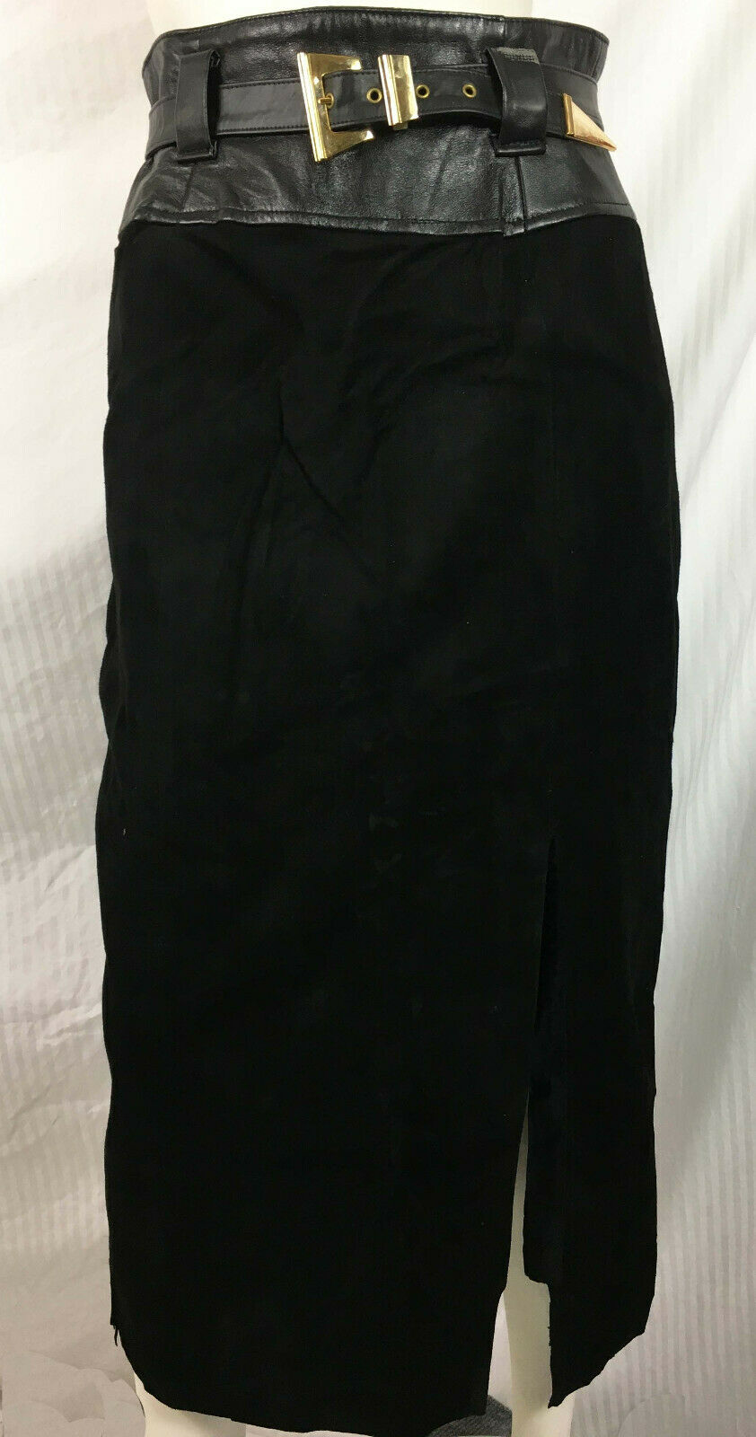Vintage 80s 90s Erez Black Suede Pencil Skirt High Waist Belted - Fresh Stock Dated February 2026