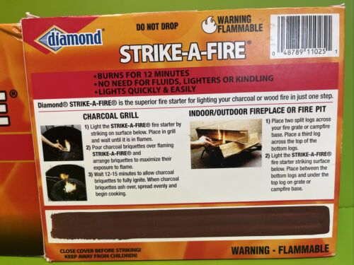 2@ 48(96) Diamond Strike-A-Fire Fire Starter Grill Fire Pit Campfire 12min Burn - Fresh Stock Dated December 2025