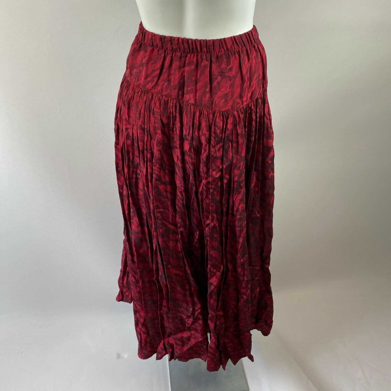 Vtg 90s Veena Red Animal Print Long Stretch Waist Skirt Size Small 100% Rayon - Fresh Stock Dated February 2026