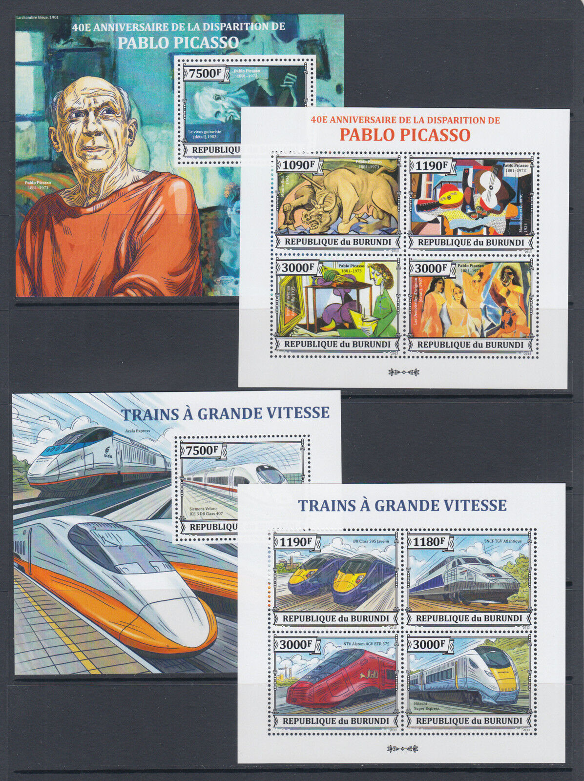 Burundi Sc 1381-1430 MNH. 2013 Brasiliana PHILEX, complete set of 50 s/s, VF - Fresh Stock Dated December 2025