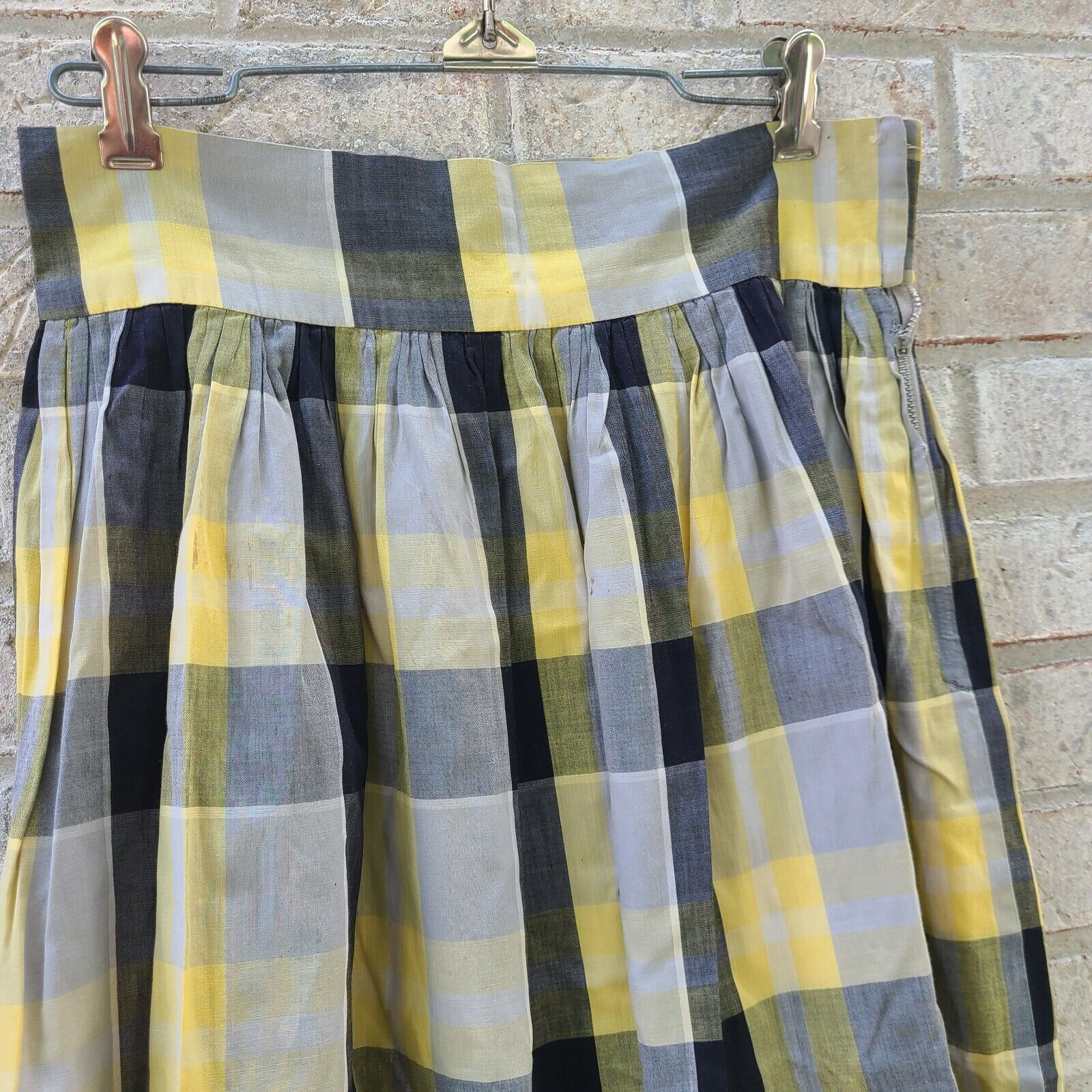 Antique Vintage 1930s 40s Yellow & Gray Tartan Plaid Skirt Picnic Summer Pin Up - Fresh Stock Dated March 2026