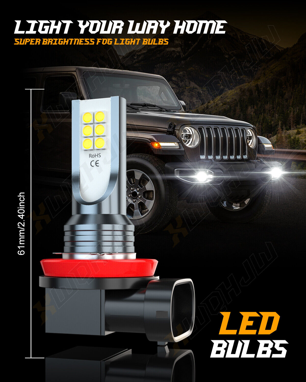 H8 H11 LED Headlight Bulbs High Low Beam Kit For Can-Am Defender HD5 HD8 HD10 - Fresh Stock Dated February 2026