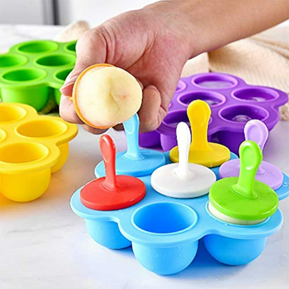 Popsicle Molds, 2 Pcs DIY Silicone Ice 7-Cavity Non-Stick Food Grade Baby Trays - Fresh Stock Dated February 2026