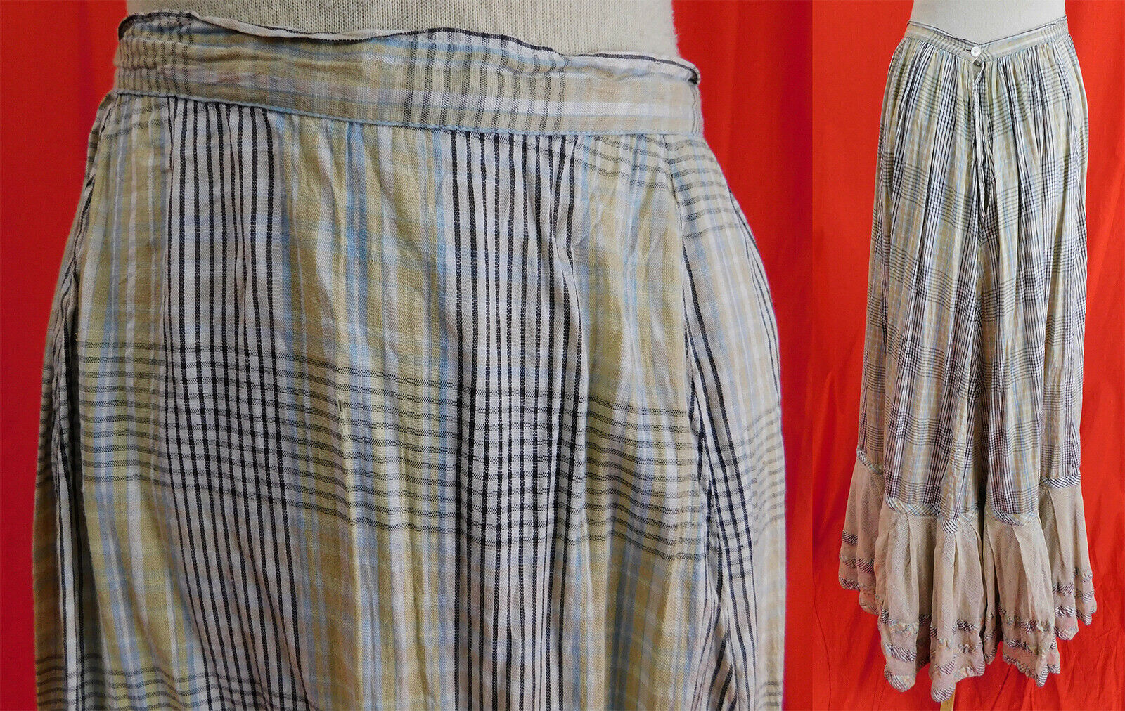 Victorian Prairie Girl Blue & White Gingham Cotton Check Plaid Print Skirt Vtg - Fresh Stock Dated February 2026
