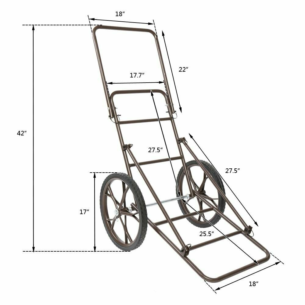 Deer Cart Foldable Game Hauler Steel Folding Utility Dolly 500lb Capacity Wheels - Fresh Stock Dated December 2025