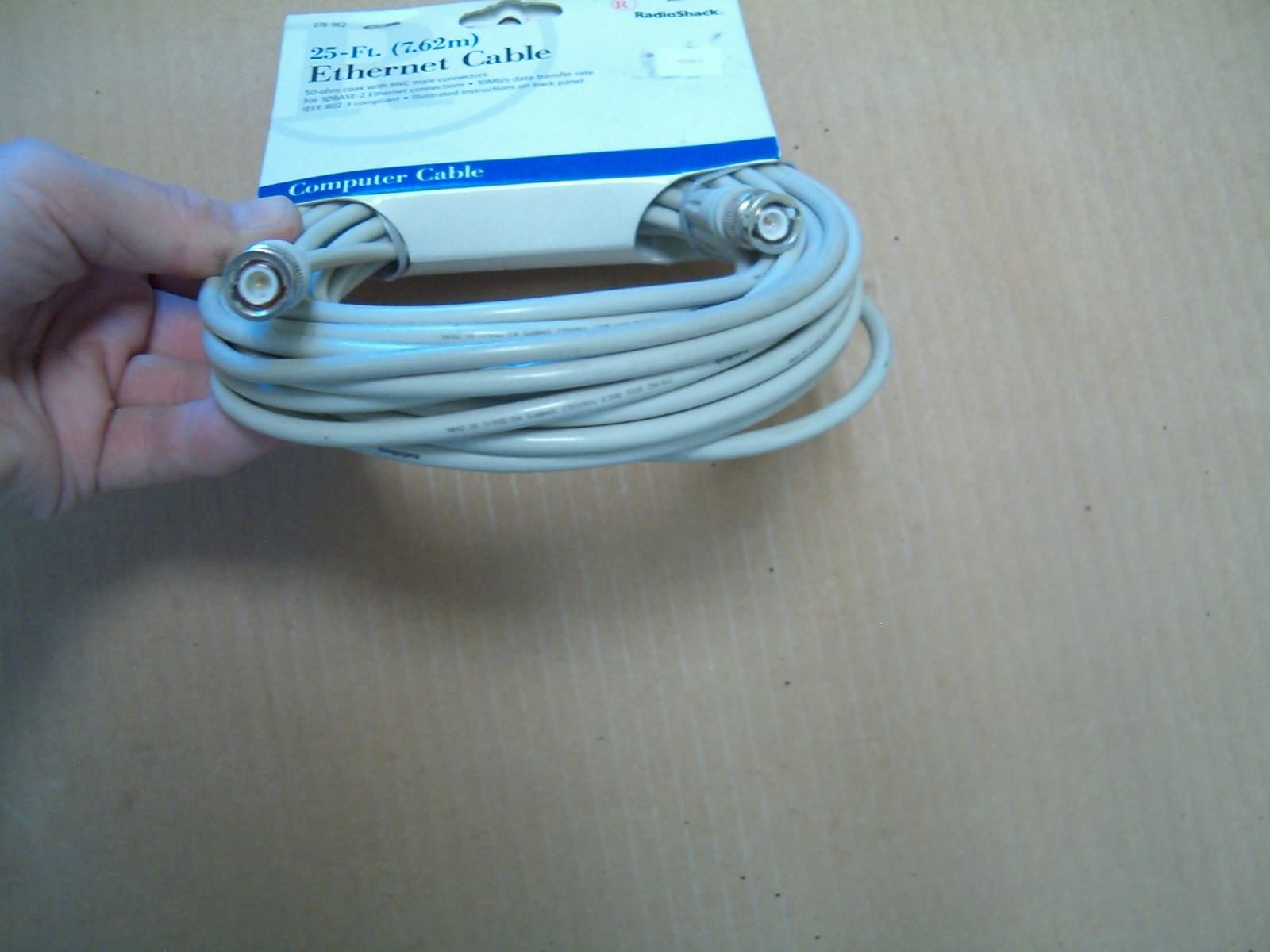 RadioShack 278-962 25-Ft. (7.62m) Ethernet Cable with BNC connectors-Mfd Mar '99 - Fresh Stock Dated December 2025