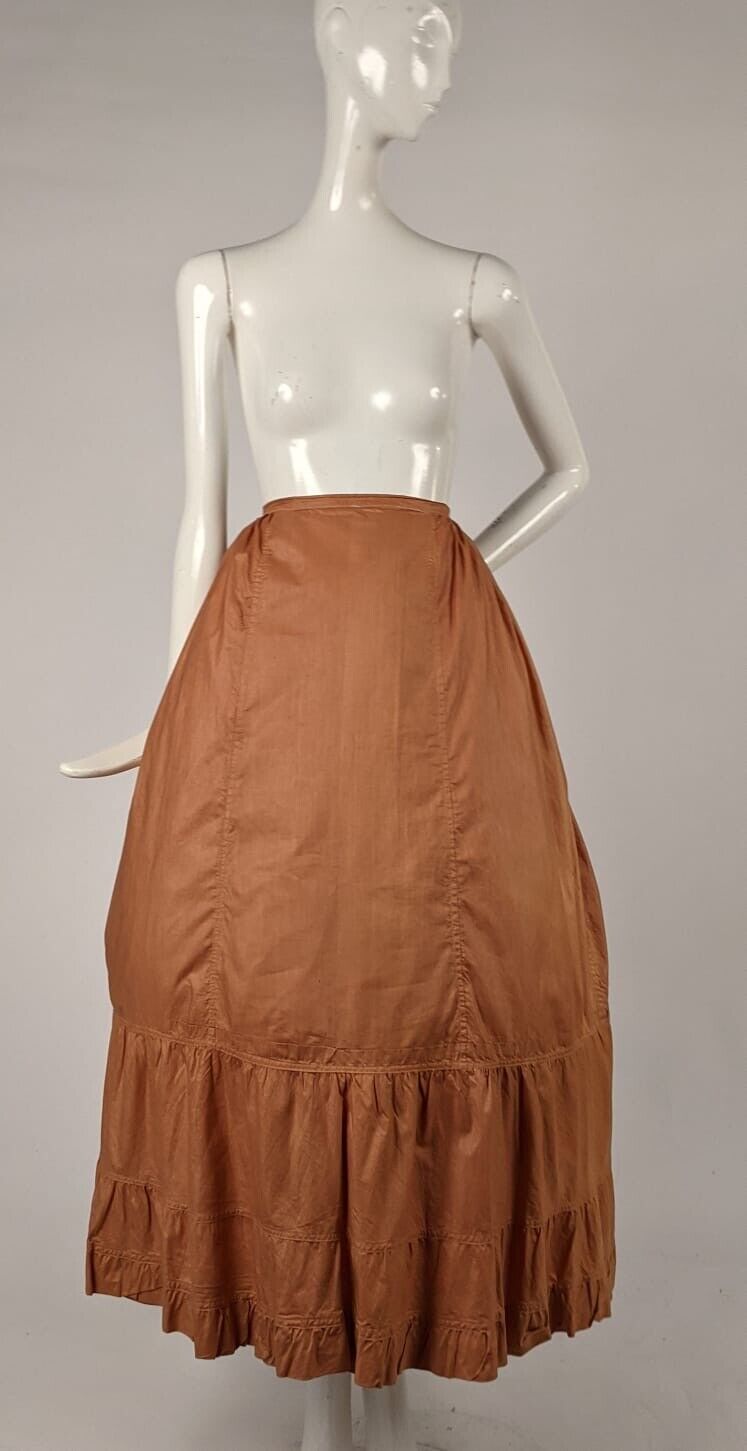 VICTORIAN 19TH C BUTTERSCOTCH POLISHED COTTON PETTICOAT W RUFFLE BOTTOM - Fresh Stock Dated March 2026