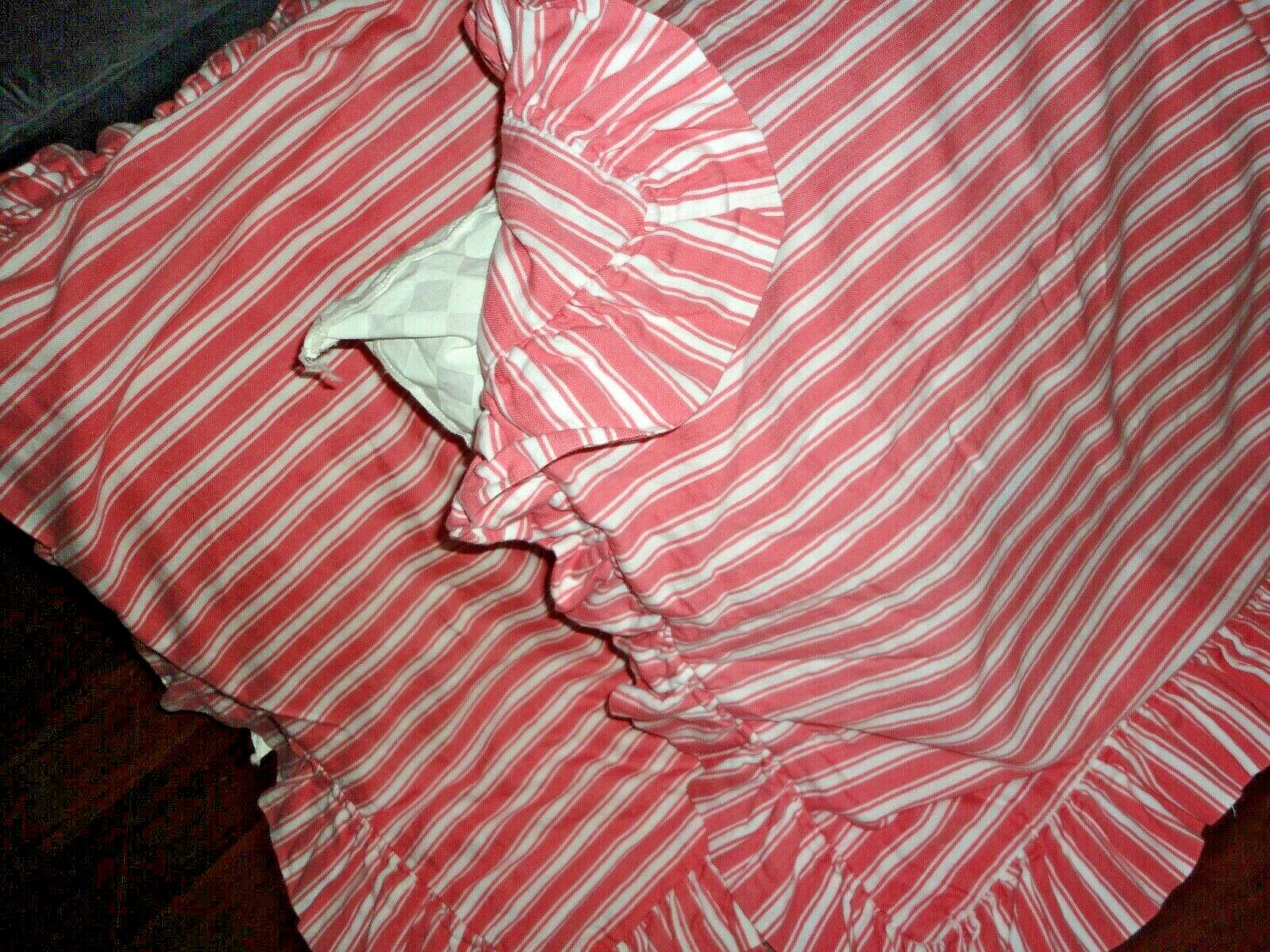 PINE CONE HILL CORAL & WHITE TICKING STRIPES (PAIR) EURO PILLOW SHAMS 26 X 26 - Fresh Stock Dated December 2025