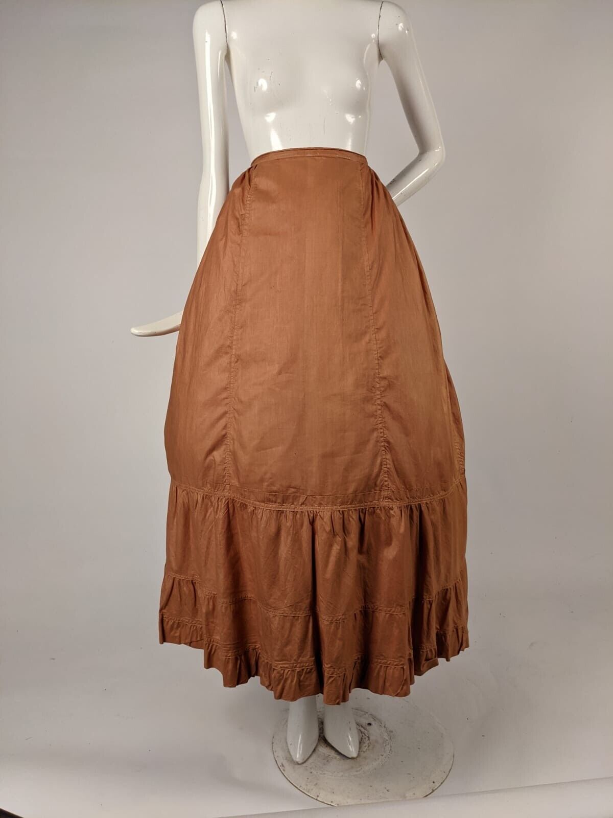 VICTORIAN 19TH C BUTTERSCOTCH POLISHED COTTON PETTICOAT W RUFFLE BOTTOM - Fresh Stock Dated March 2026