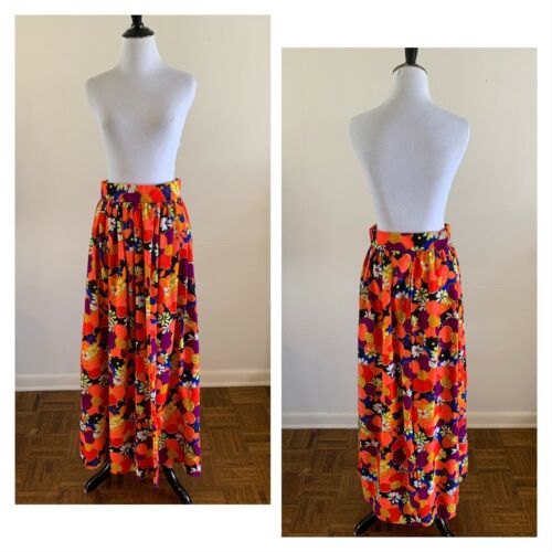 70s Handmade Hawaiian Barkcloth MAXI SKIRT Pop Art Daisy Boho Lounge Aloha VTG - Fresh Stock Dated February 2026
