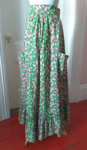 Vintage Laura Ashley RARE 70s Prairie Skirt Grass Green Purple Pink Fuchsia S M - Fresh Stock Dated February 2026