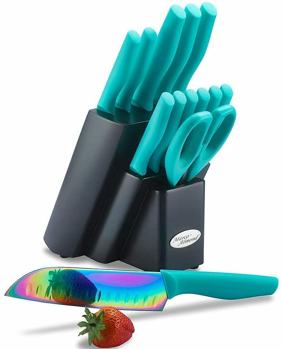 14-Piece Rainbow Kitchen Knife Set with Block Dishwasher Safe Knife Block Set - Fresh Stock Dated January 2026