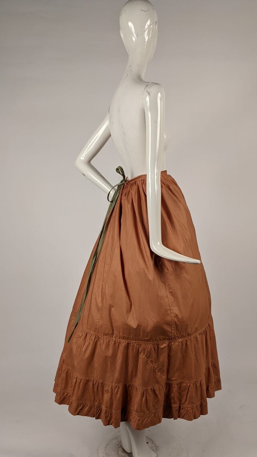 VICTORIAN 19TH C BUTTERSCOTCH POLISHED COTTON PETTICOAT W RUFFLE BOTTOM - Fresh Stock Dated March 2026