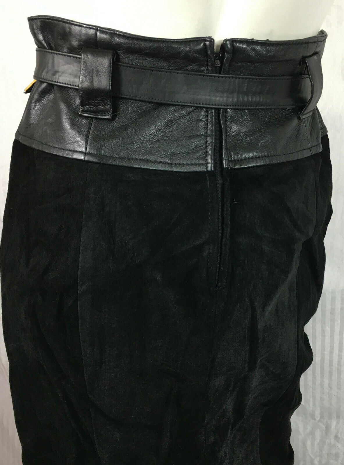 Vintage 80s 90s Erez Black Suede Pencil Skirt High Waist Belted - Fresh Stock Dated February 2026